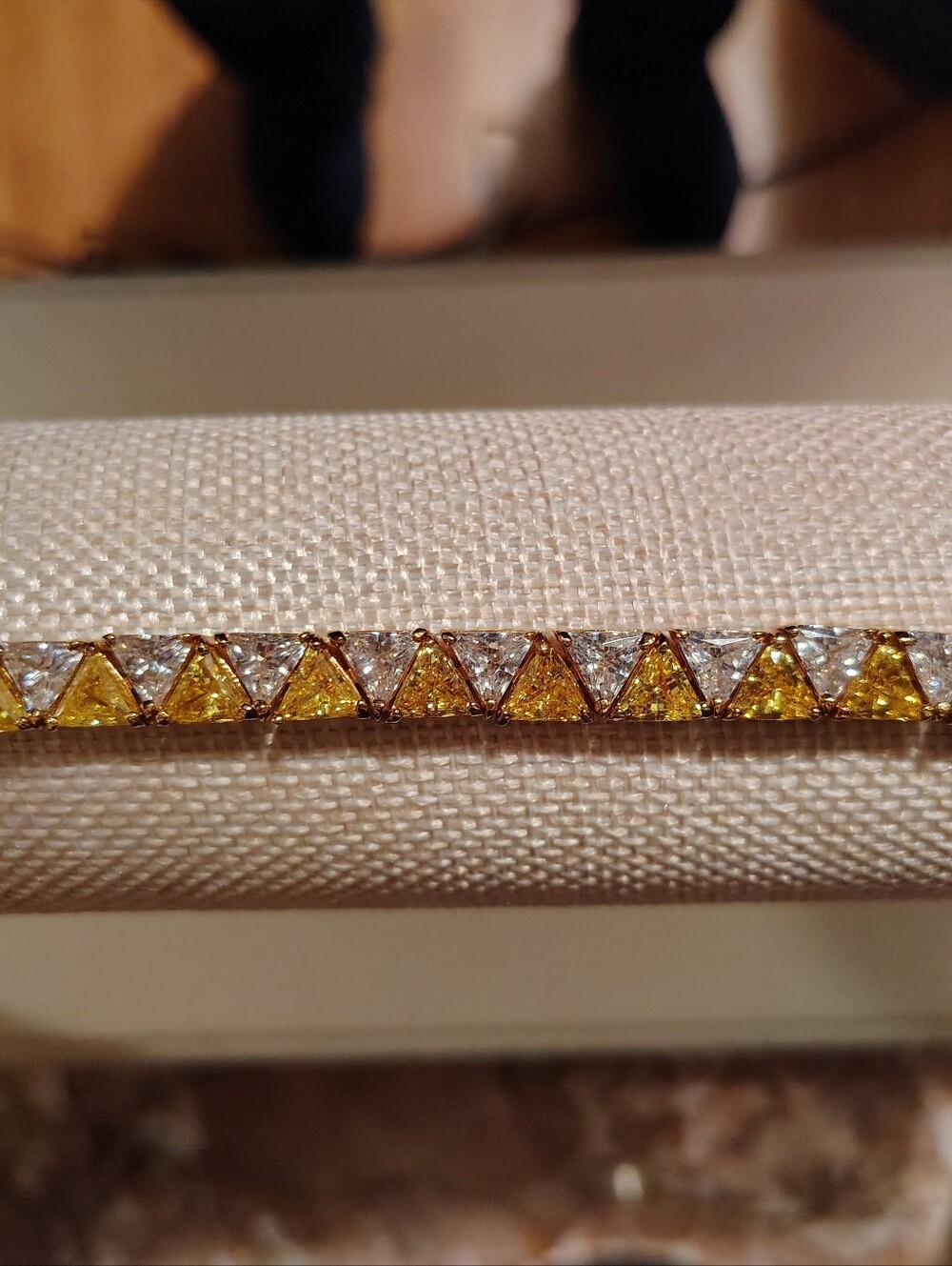 Suzanne Somers 7.5" Canary Yellow and Clear Trillion CZ 925 Vermeil Bracelet.